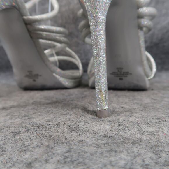 Nine West Shoes Womens 8 Heeled Sandal Ankle Strap Pumps Platform Silver Glitter - Picture 7 of 15